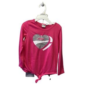 Puma Cute Sparkly Heart Pink Long Sleeve Top & Gray Leggings 2pc Set Size 4T